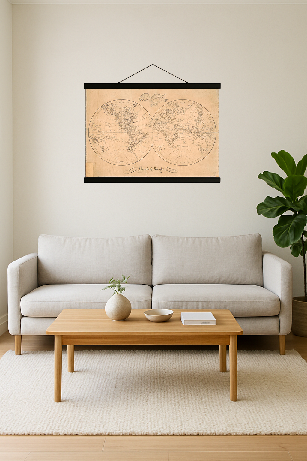 1810 World Map (Relief Shading, Eagle Cartouche)