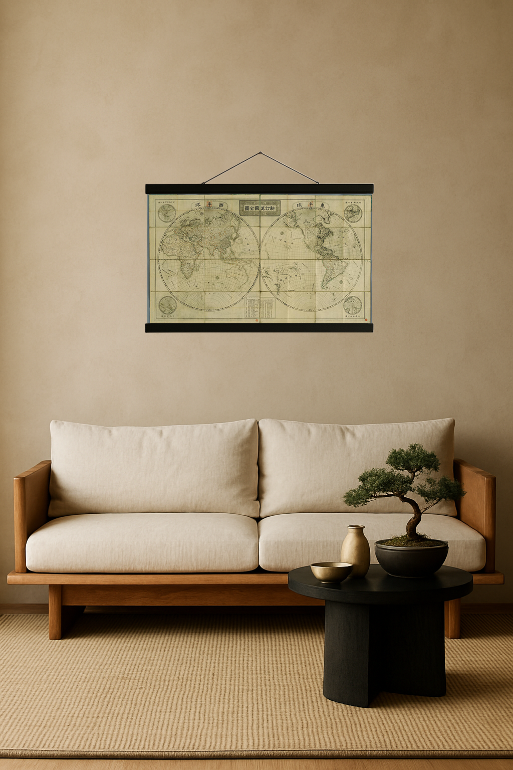 1816 World Map (Japanese Hemispheres, Kyoto-Centered Inset)