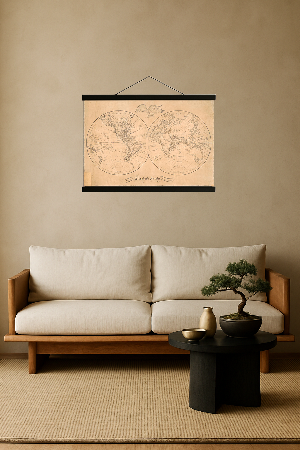 1810 World Map (Relief Shading, Eagle Cartouche)