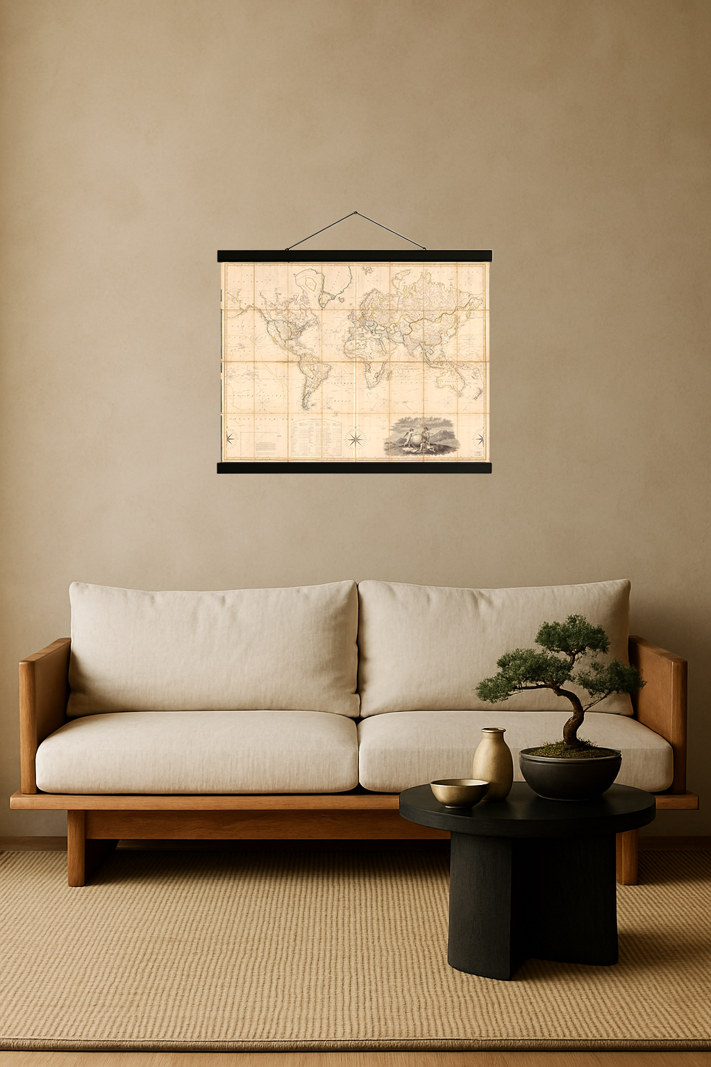 1817 World Map (Mercator Projection, Hand-Colored)