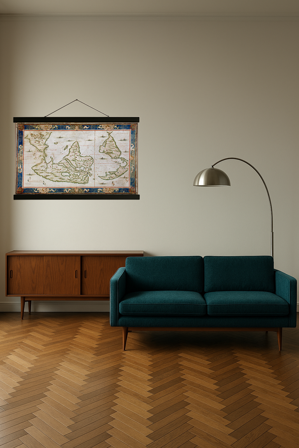 1566 World Map (Portolan Chart, South-Up)
