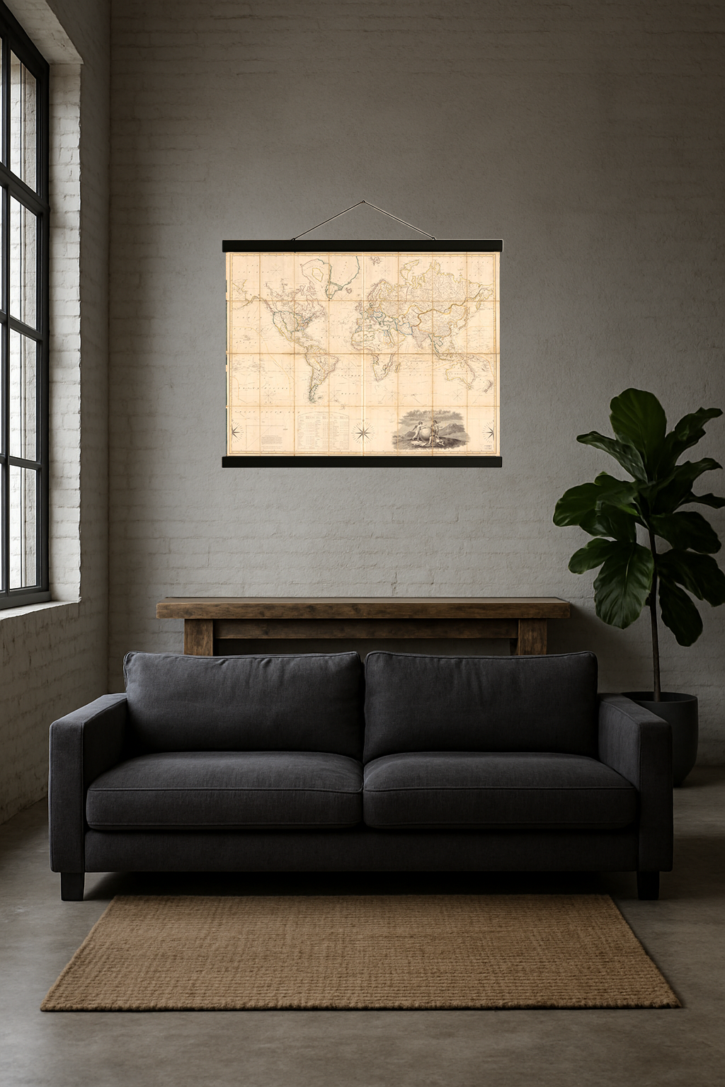1817 World Map (Mercator Projection, Hand-Colored)