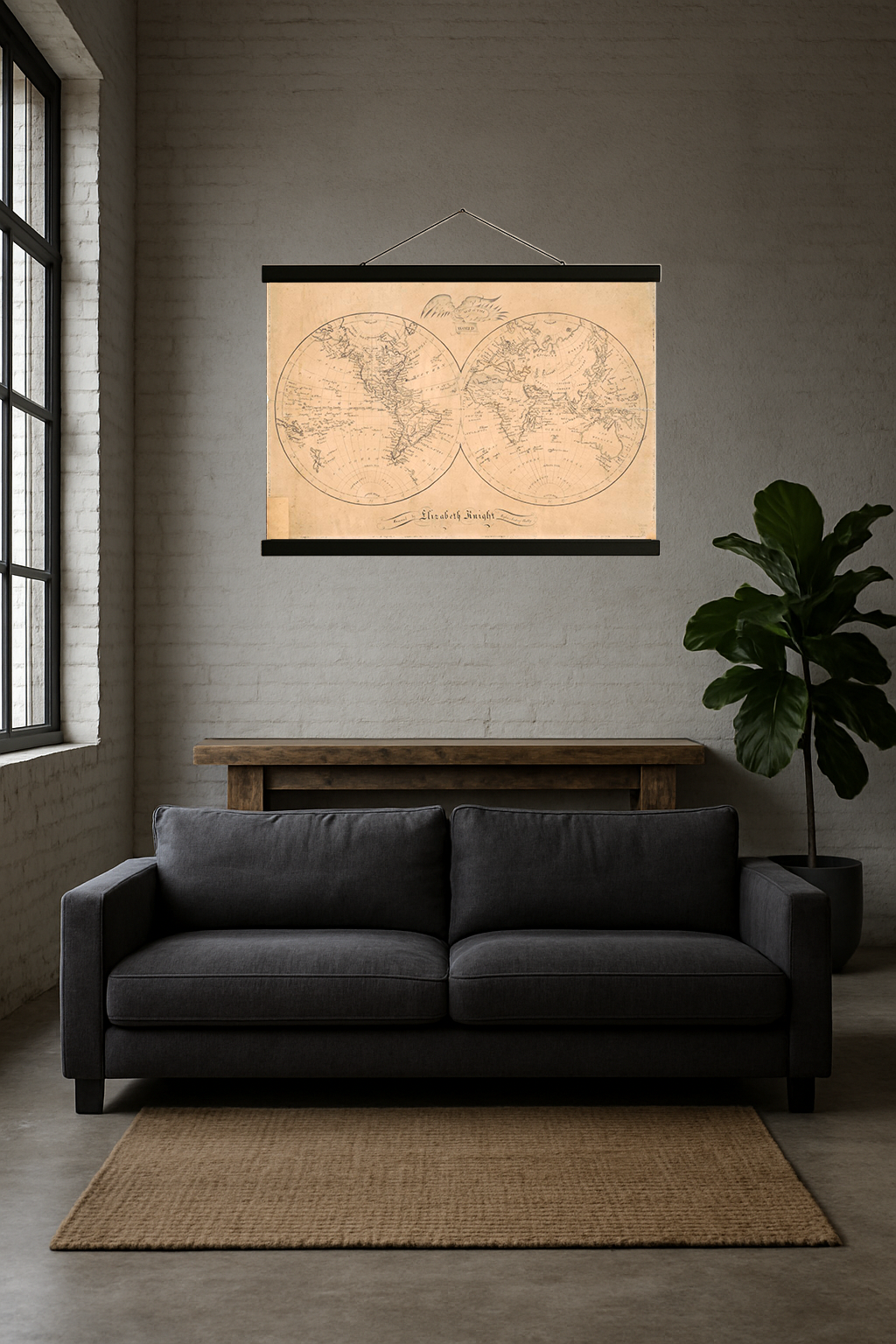 1810 World Map (Relief Shading, Eagle Cartouche)