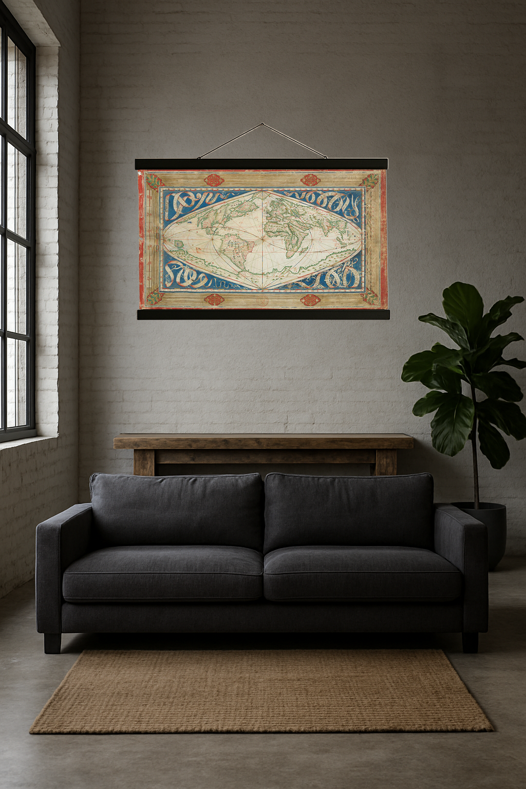 1570 World Map (Sinusoidal Projection, Path of the Winds)