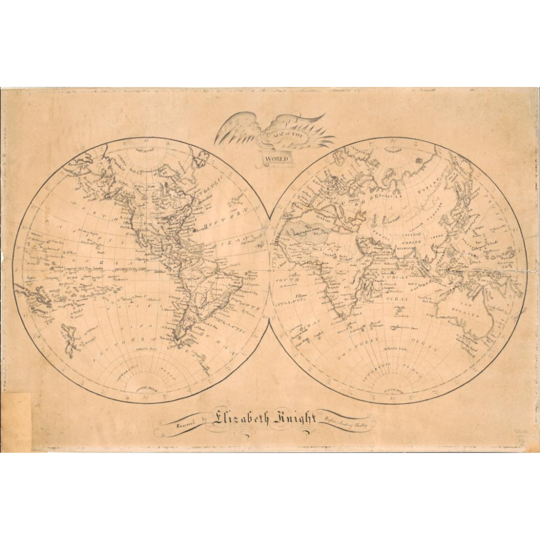 1810 World Map (Relief Shading, Eagle Cartouche)