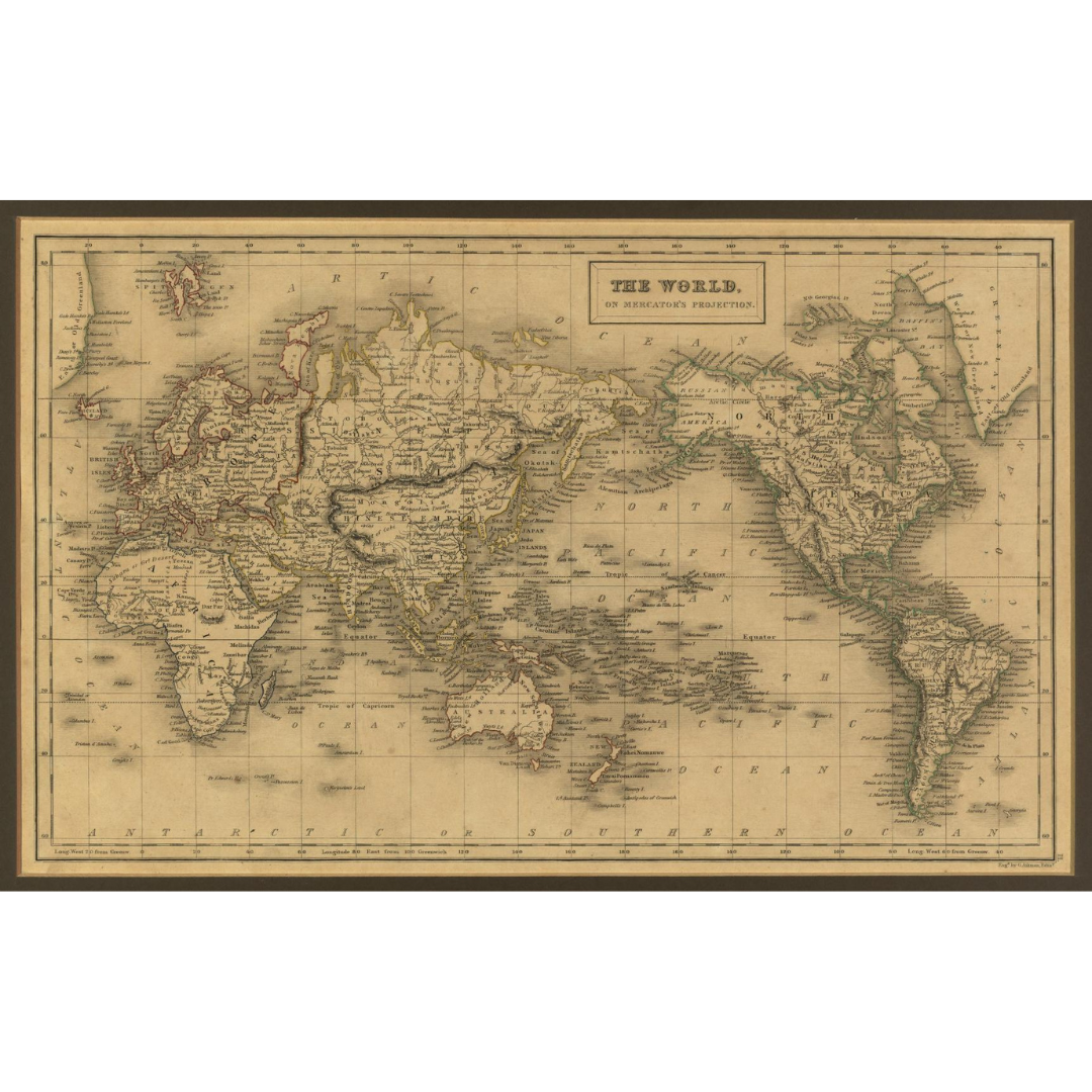 1840 World Map (Mercator Projection, A & C Black Atlas)