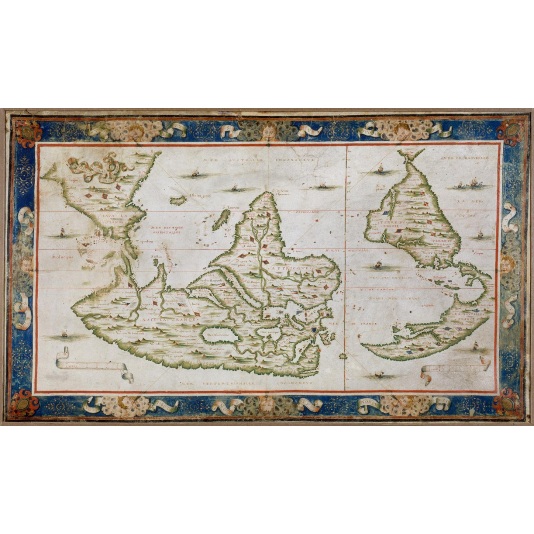 1566 World Map (Portolan Chart, South-Up)